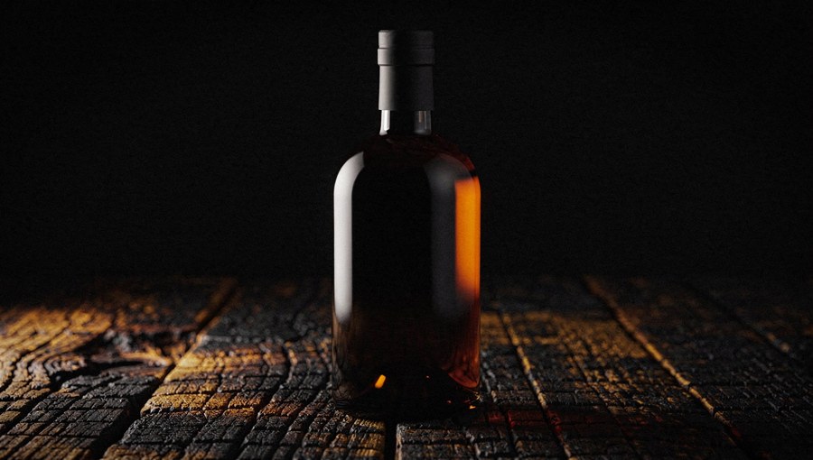 Cask No. 001, an unlabelled dark-glass bottle